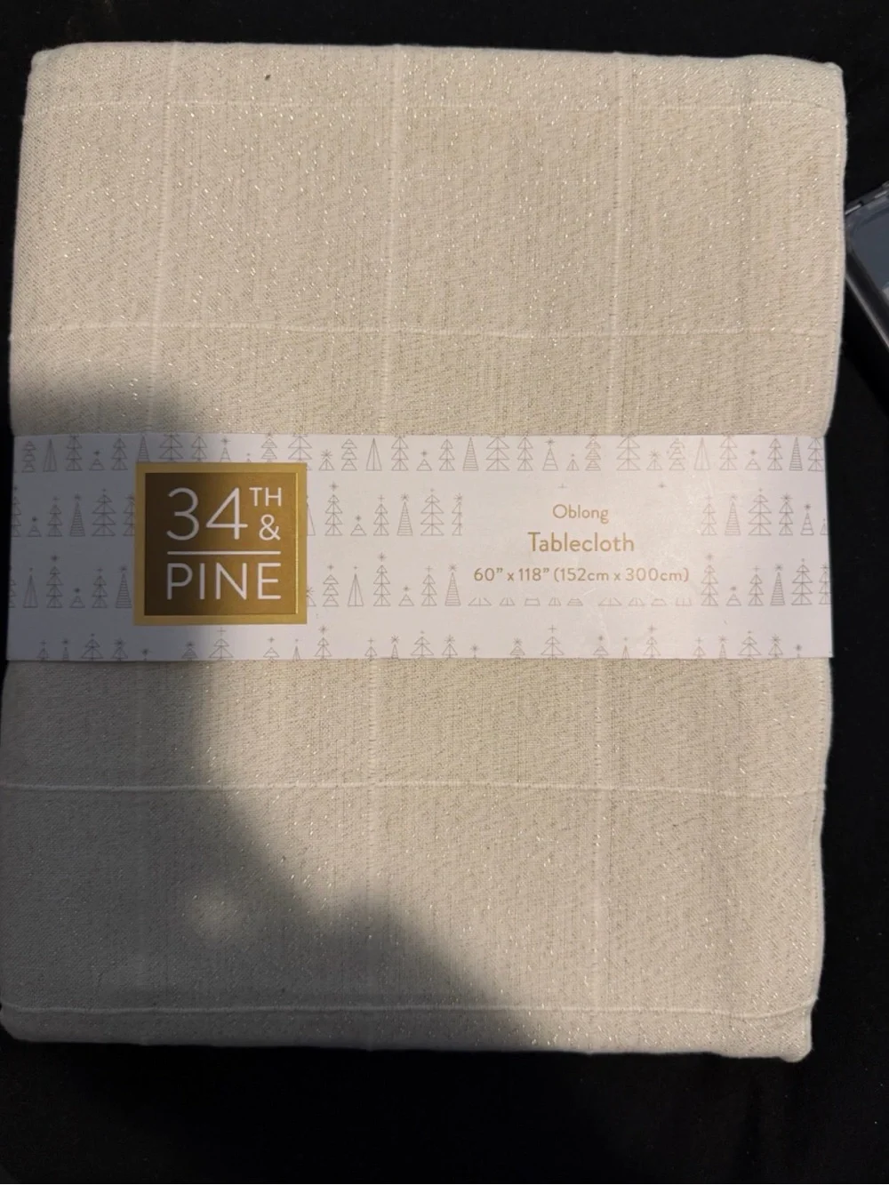 34th & Pine Cream Oblong Tablecloth - Elegant Linen-Texture